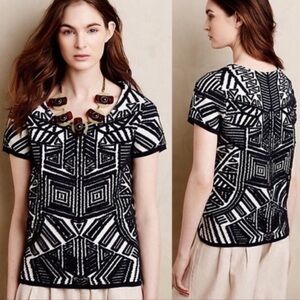 Anthropologie Moth Dalhia jacquard cap sleeve knit embroidered Top sweater